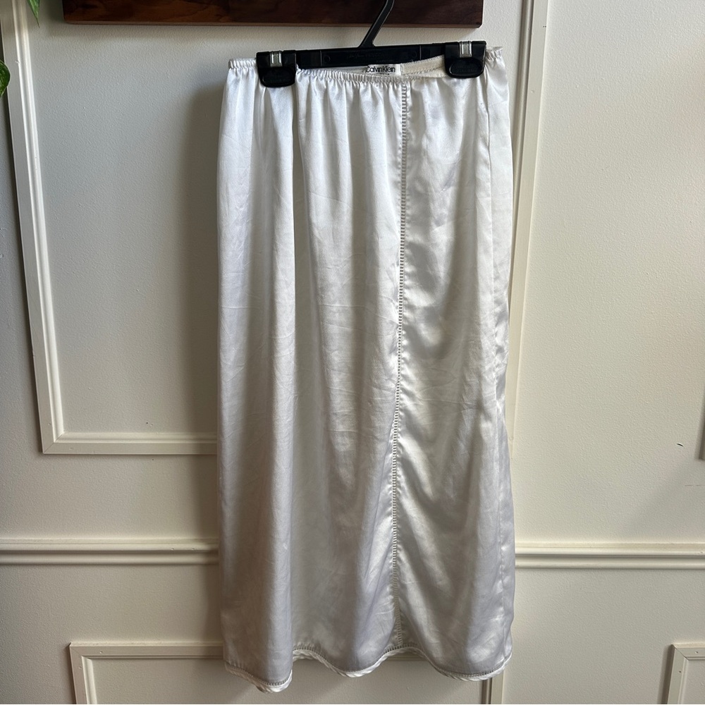 Calvin Klein White Satin-Look Midi Slip